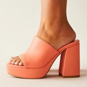 NEW Nordstrom Rack Alyssa Platform Chunky Block Heel Sandal Coral  Vegan SZ 8